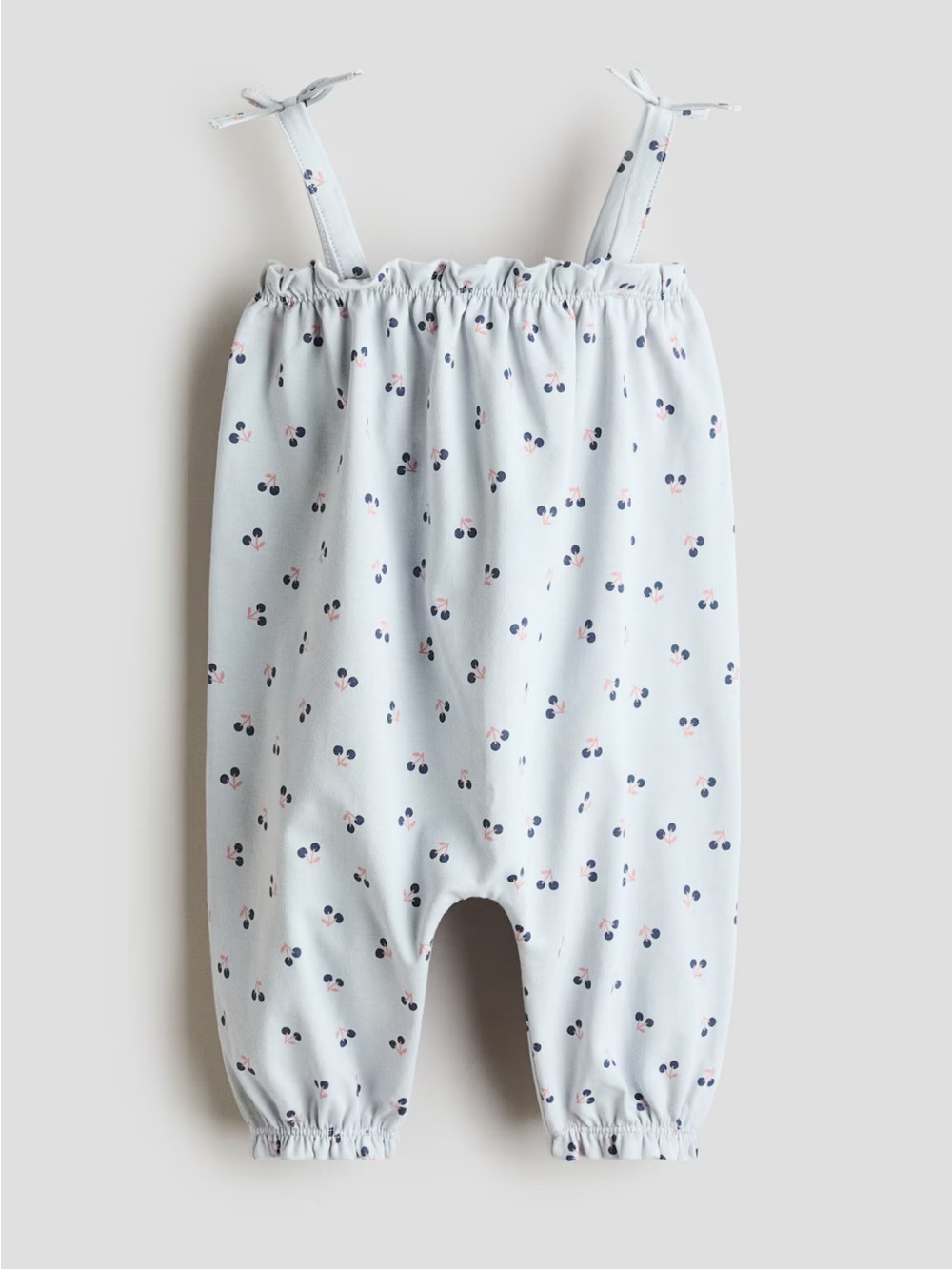 Light Blue Cherry-Print Strappy Kids Romper